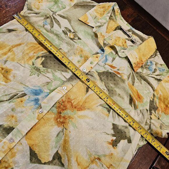 Caribbean Joe Women's XL Cotton Butter Yellow Tropical Print Swiss Dot Blouse - Picture 4 of 7